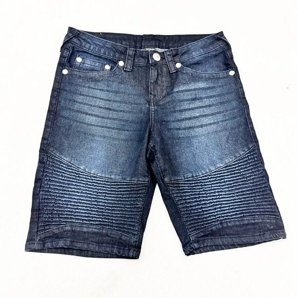 True Religion Geno Relaxed Slim Dark Wash Denim Jean Shorts Size 16 - Picture 1 of 7